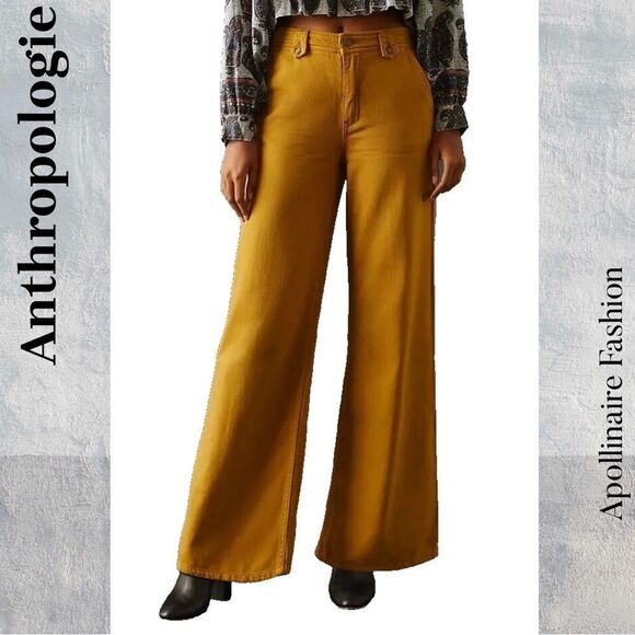 PILCRO COLUMN PANTS HIGH RISE IN DENIM YELLOW SIZE 31 NEW - Picture 3 of 8